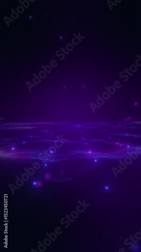 VERTICAL VIDEO, Futuristic Tech Grid Background, Glowing Dots in Purple Blue Neon.