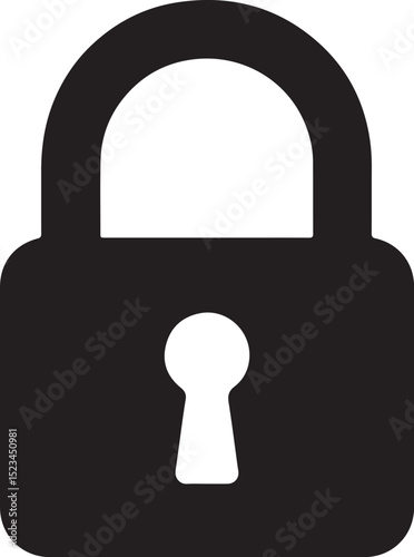 A simple black and white padlock icon representing security and protection against unauthorized access in design