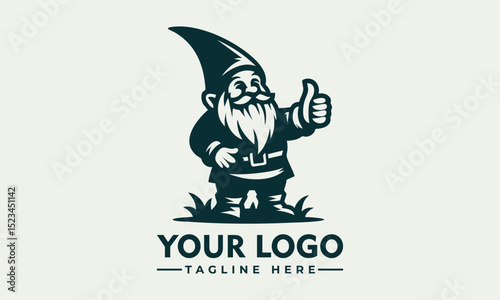 Cute illustration of a friendly garden gnome with a pointed hat giving two enthusiastic thumbs up. Fantasy concept