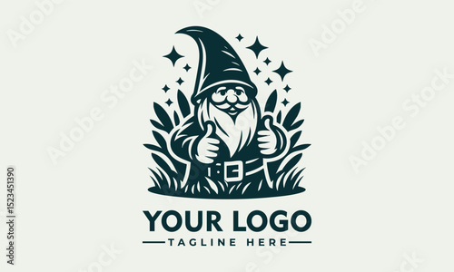 Cute illustration of a friendly garden gnome with a pointed hat giving two enthusiastic thumbs up. Fantasy concept