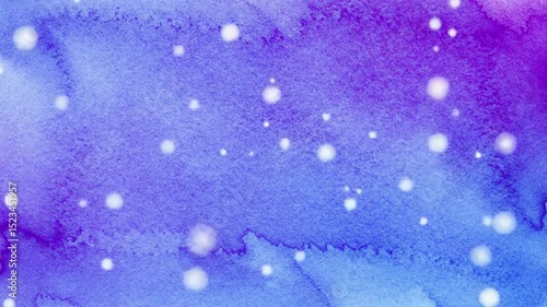 Aesthetic background animation video in Watercolor style using purple, blue gradation colours with Particle Effects. High resolution, fine details, professional lighting
