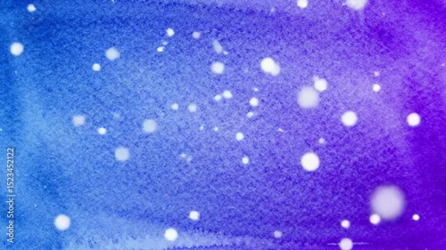 Aesthetic background animation video in Watercolor style using purple, blue gradation colours with Particle Effects. High resolution, fine details, professional lighting