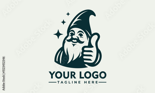 Cute illustration of a friendly garden gnome with a pointed hat giving two enthusiastic thumbs up. Fantasy concept