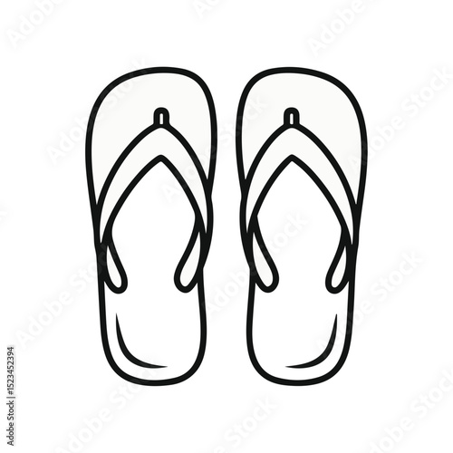 Line art of two flip flops. The outlines are black. They are identical in shape.