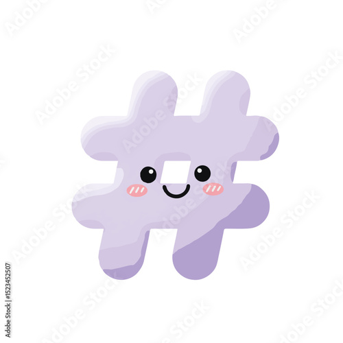 Cute, light purple hashtag icon with a kawaii face. It has blush cheeks and a simple smile. It is rendered with a soft, 3D style.
