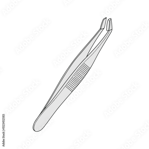 Line art of a pair of surgical tweezers with textured grip in the center.