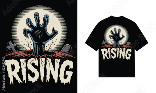 Zombie hand rising from grave halloween tshirt design