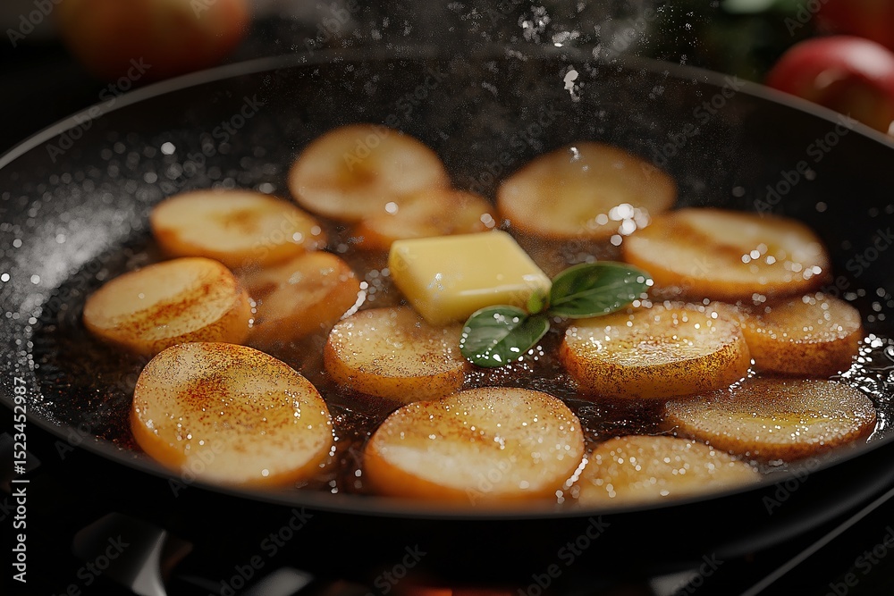 Delicious Caramelized Apple Skillet Dessert. Healthy Vegetarian Comfort Food Recipe with Sweet and Savory Gourmet Flavors Delicious Caramelized Apple Skillet Dessert. Healthy Vegetarian Comfort Food Recipe with Sweet and Savory Gourmet Flavors