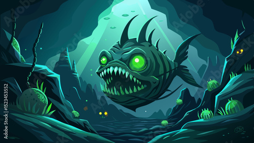 Deep sea monster fish with transparent background