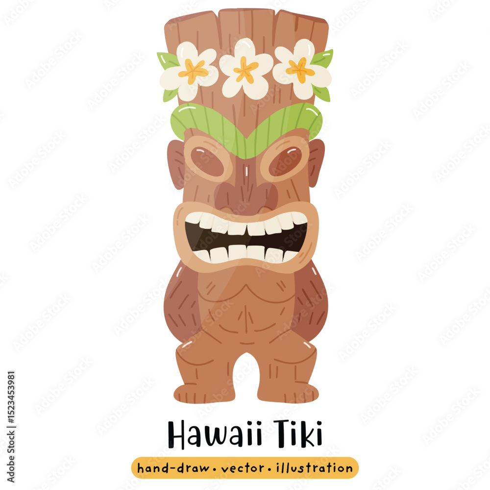 Fototapeta premium Cartoon Tiki Tribal Wooden Mask Statue. Vector Illustration 