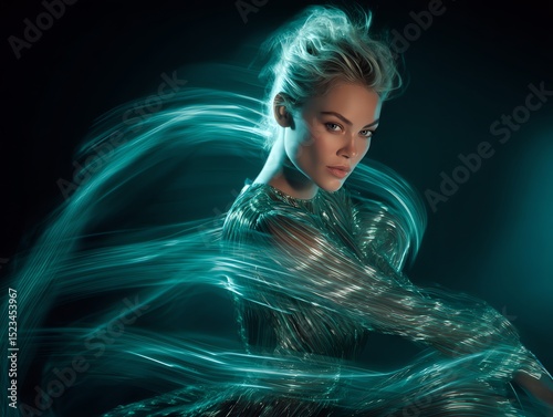 Woman portrait with glowing lines, artistic