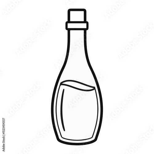 Line drawing of a bottle with a square stopper. Some liquid is visible inside. The style is simple and graphic, likely for use as an icon or clipart.