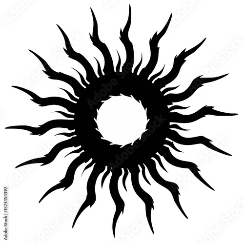 Bold Sun Silhouette With Sharp Rays Radiating out in Striking Design
