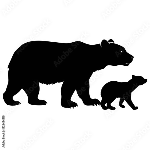 Mother Bear Guides Her Cub on a Forest Path During Early Morning Light