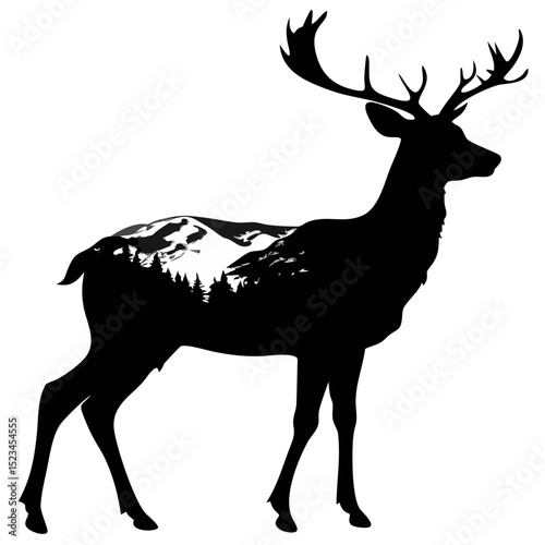 Silhouette of a Deer Looking Back on a Misty Hilltop at Dawn