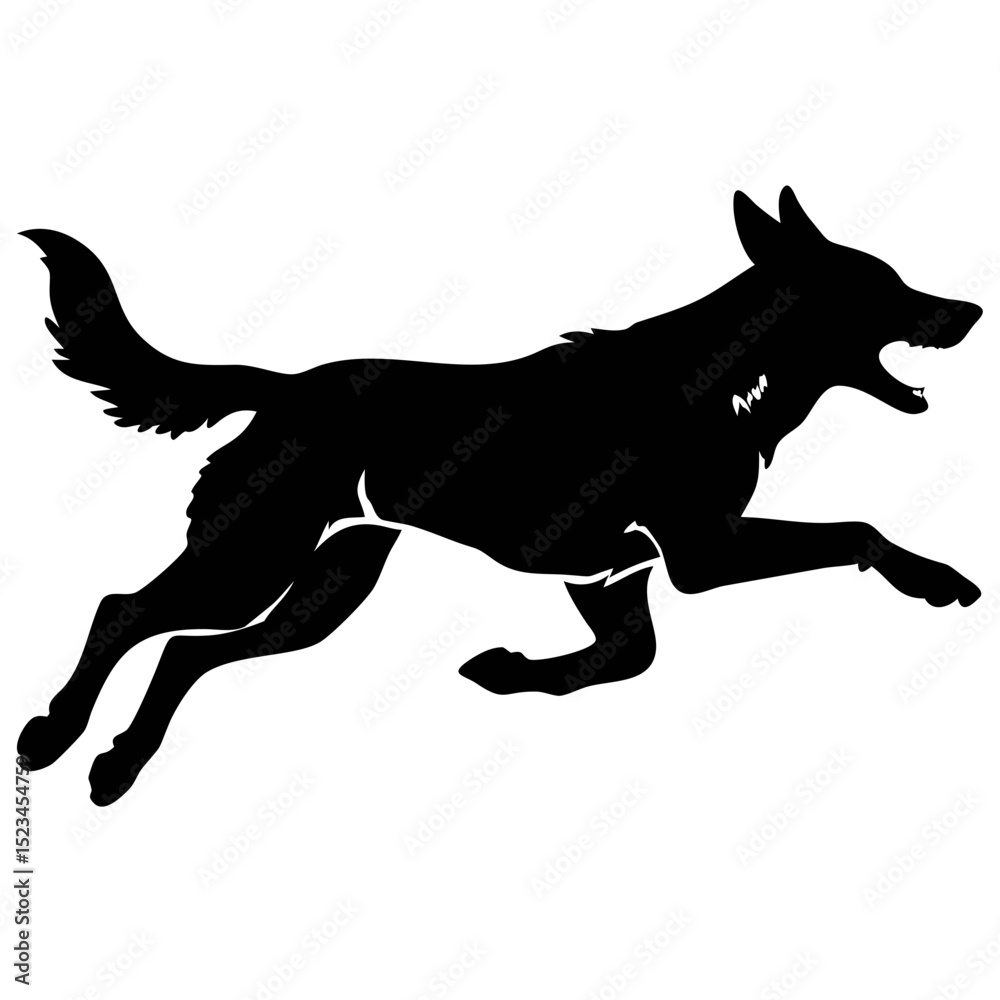Fototapeta premium Silhouette of a Dog Running Dynamically in Mid-Stride Against a Light Background