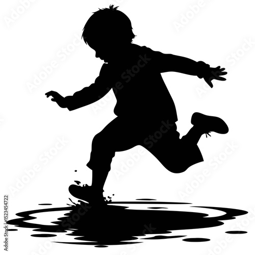 Child Joyfully Jumping in Puddle Showcasing Carefree Moments of Childhood