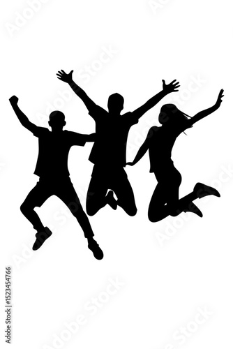 Group of Friends Jumping Joyfully Against a Bright Background in a Celebration Moment