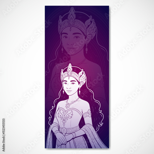 Gril illustration line art for phone background