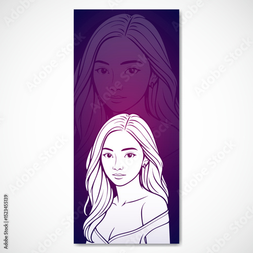 Gril illustration line art for phone background