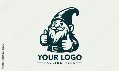 Cute illustration of a friendly garden gnome with a pointed hat giving two enthusiastic thumbs up. Fantasy concept