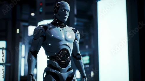 Futuristic humanoid robot in a high-tech laboratory setting