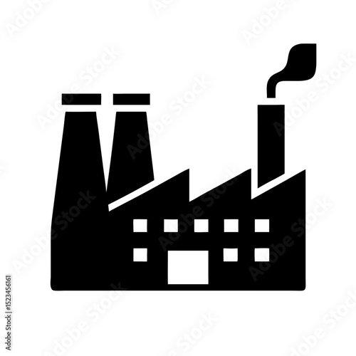 Factory Black Vector Icon – Industrial Building Silhouette

