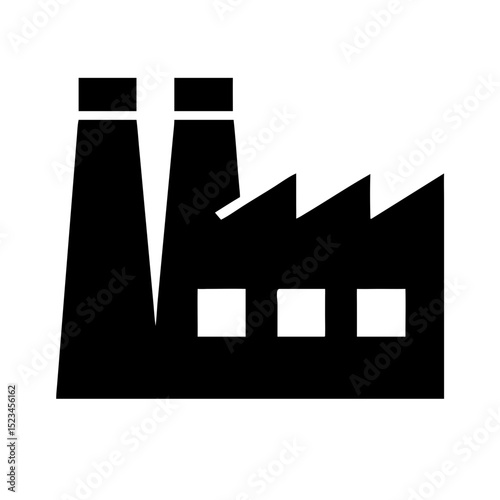 Factory Black Vector Icon – Industrial Building Silhouette

