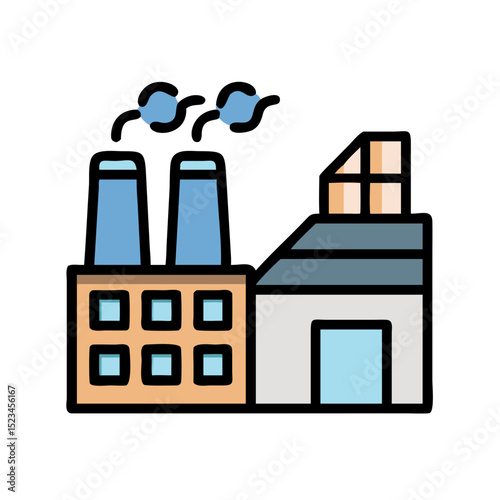Factory Black Vector Icon – Industrial Building Silhouette


