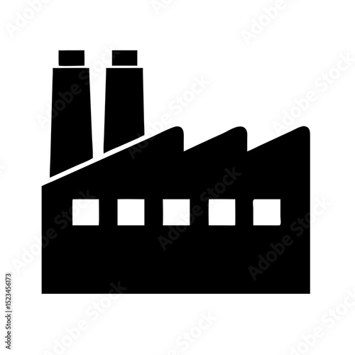 Factory Black Vector Icon – Industrial Building Silhouette

