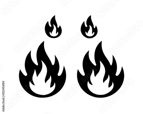 Fire Icon Vector Set in Flat and Line Style

