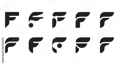 Abstract letter f logo design variations set