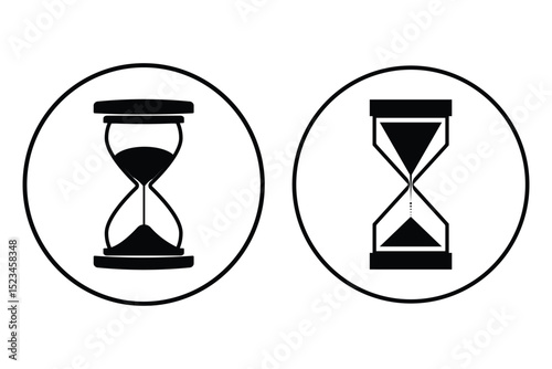 time icon. hourglass icon vector on white background. Minimalist silhouette of an hourglass with flowing sand.