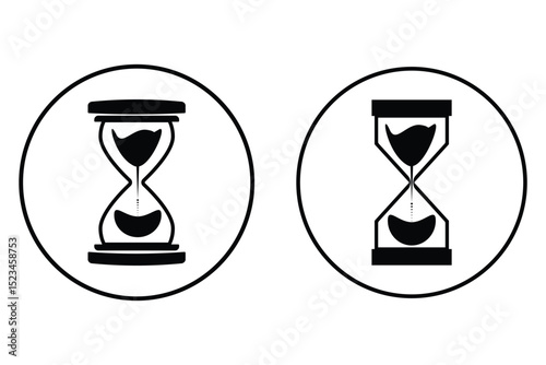 time icon. hourglass icon vector on white background. Minimalist silhouette of an hourglass with flowing sand.