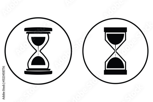 time icon. hourglass icon vector on white background. Minimalist silhouette of an hourglass with flowing sand.