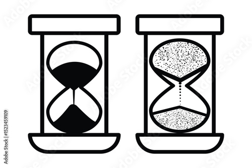 time icon. hourglass icon vector on white background. Minimalist silhouette of an hourglass with flowing sand.