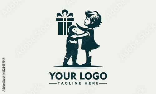 Charming illustration of a young child wearing a festive Christmas hat holding a glowing gift box. Holiday concept