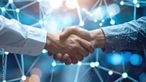 Business handshake on a futuristic technology abstract network background footage