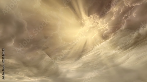 Divine light shining through ethereal clouds