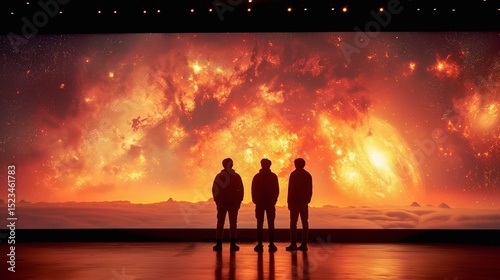 Embarking on a Cosmic Journey Gazing at the Wonders of the Universe with Silhouetted Figures