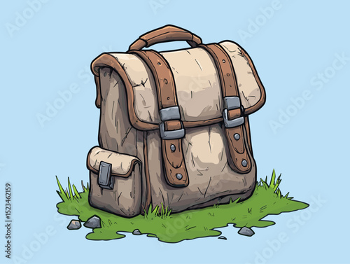 Adventure bag pack on grass travel gear