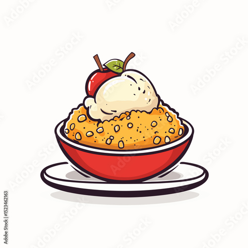 Apple crumble dessert with ice cream drawing