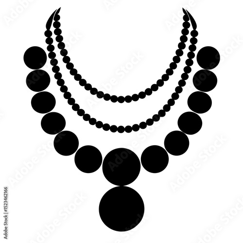 Black Silhouette Vector of Multi-Strand Beaded Necklace with Circular Clasps"