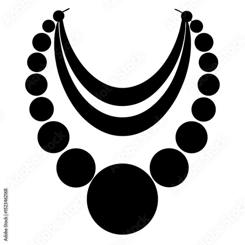 Black Silhouette Vector of Multi-Strand Beaded Necklace with Circular Clasps"