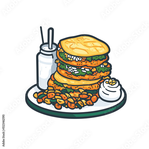 Arepa Venezuelan food dish with sauces