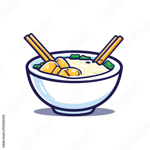 Asian noodle bowl with chopsticks and vegetables