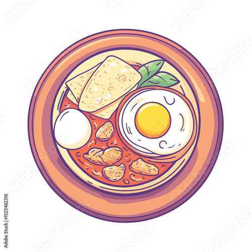 Asian dish with egg and chicken on plate