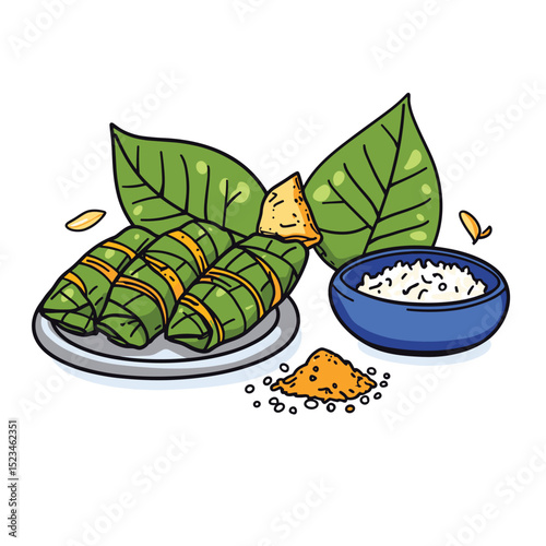 Asian sticky rice with leaf dish