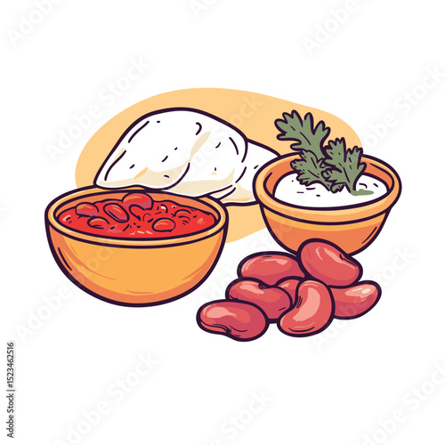 Beans dips tortilla dish with sauces meal