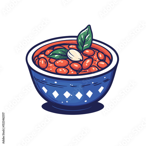 Bean stew bowl with basil and garlic
